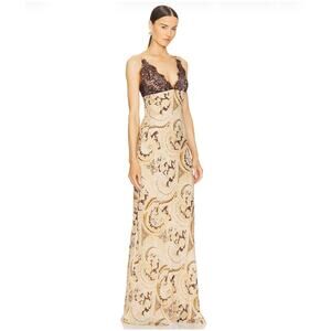 L'Agence Susanna Lace Silk Slip Dress in Ivory Multi Boute Paisley Size 2